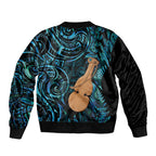 Kotiate New Zealand Sleeve Zip Bomber Jacket Maori Weapon Paua Shell Haka Fern