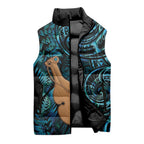 Kotiate New Zealand Sleeveless Puffer Jacket Maori Weapon Paua Shell Haka Fern