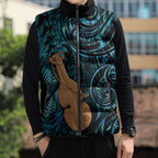 Kotiate New Zealand Sleeveless Puffer Jacket Maori Weapon Paua Shell Haka Fern