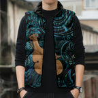 Kotiate New Zealand Sleeveless Puffer Jacket Maori Weapon Paua Shell Haka Fern