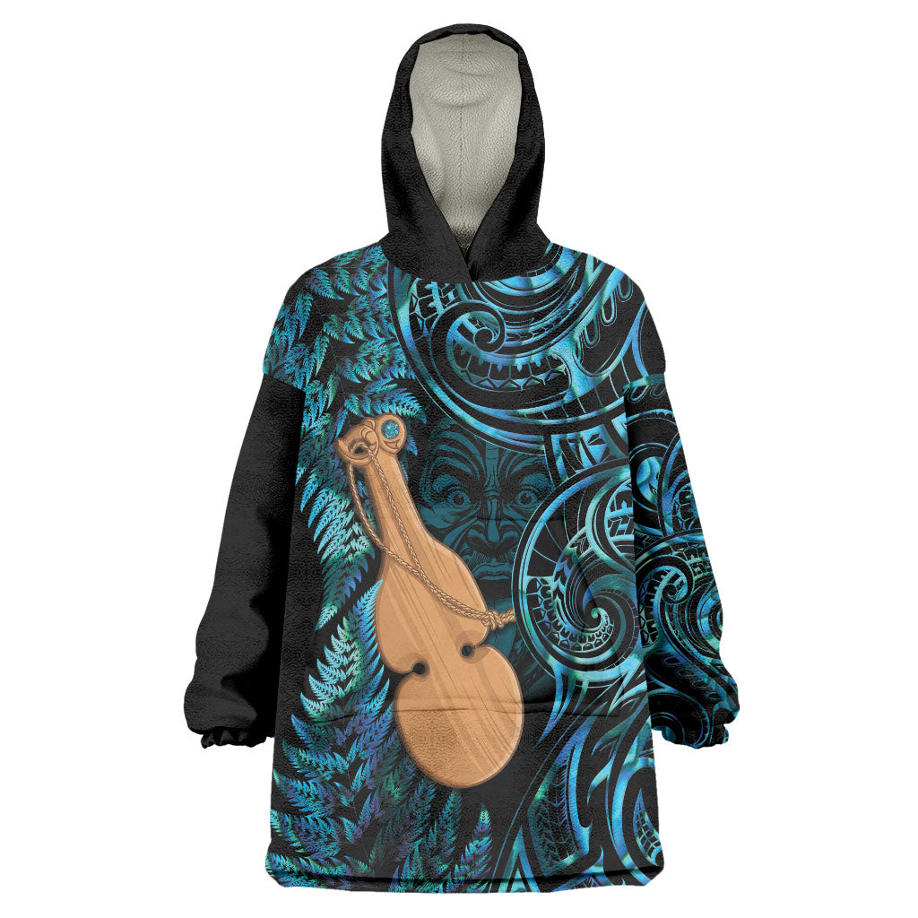 Kotiate New Zealand Wearable Blanket Hoodie Maori Weapon Paua Shell Haka Fern