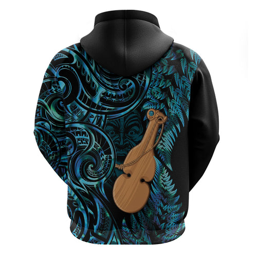 Kotiate New Zealand Zip Hoodie Maori Weapon Paua Shell Haka Fern