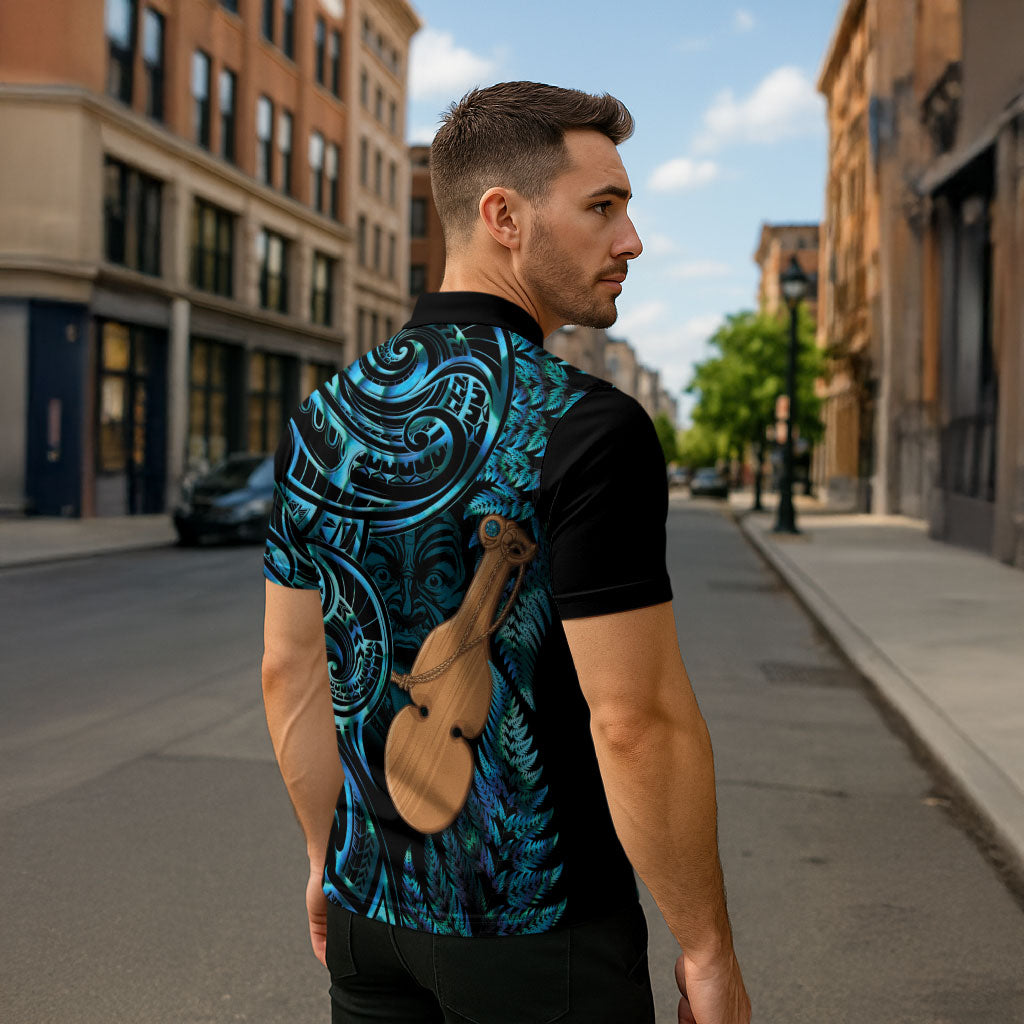 Kotiate New Zealand Zipper Polo Shirt Maori Weapon Paua Shell Haka Fern