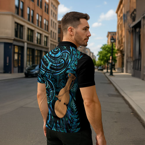 Kotiate New Zealand Zipper Polo Shirt Maori Weapon Paua Shell Haka Fern