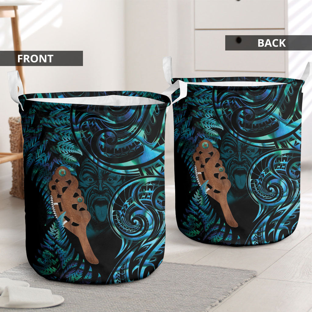 Maripi New Zealand Laundry Basket Maori Weapon Paua Shell Haka Fern