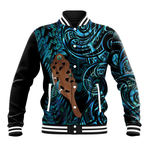 Maripi New Zealand Baseball Jacket Maori Weapon Paua Shell Haka Fern