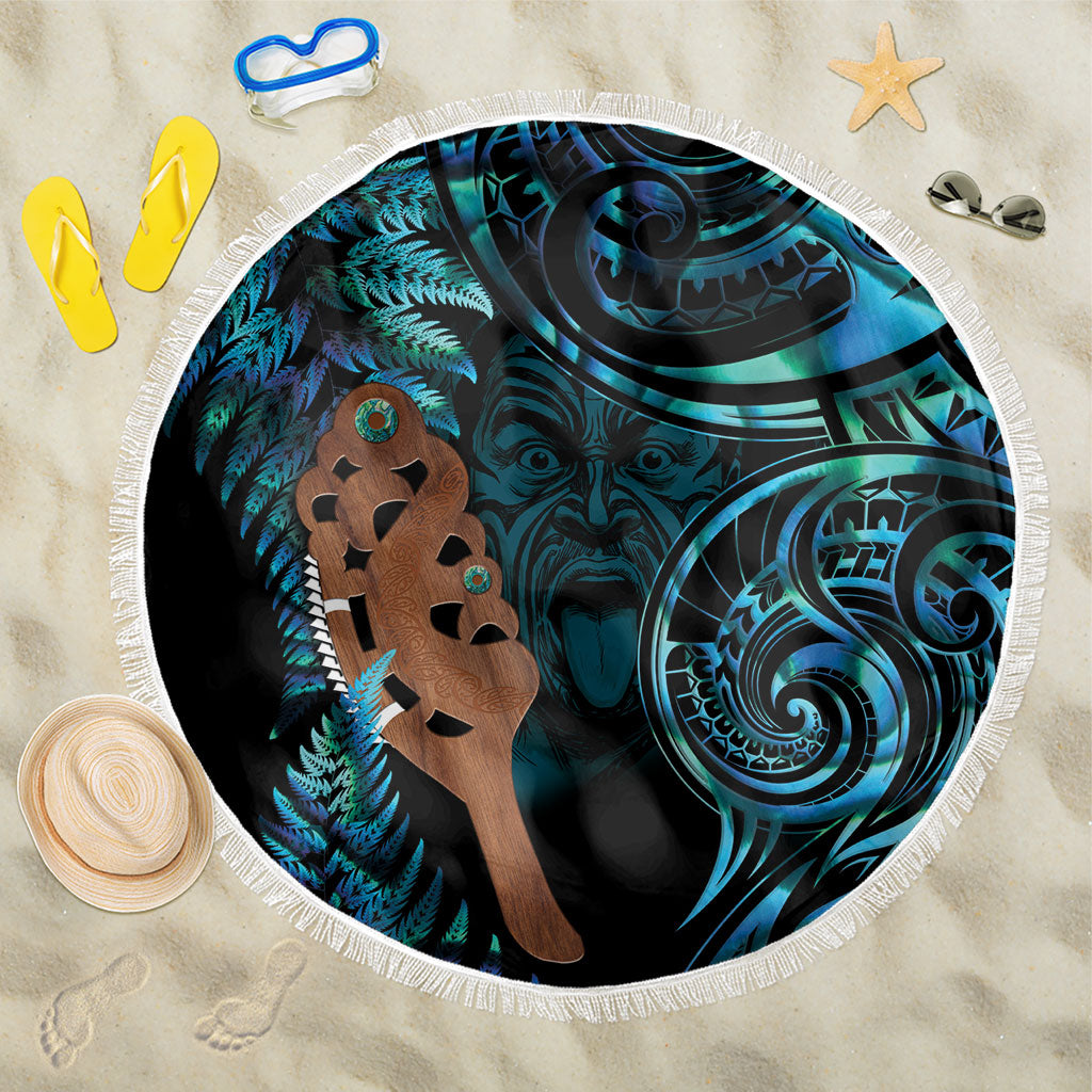 Maripi New Zealand Beach Blanket Maori Weapon Paua Shell Haka Fern