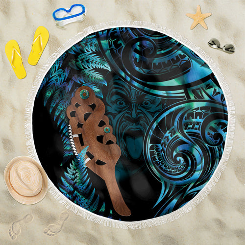 Maripi New Zealand Beach Blanket Maori Weapon Paua Shell Haka Fern