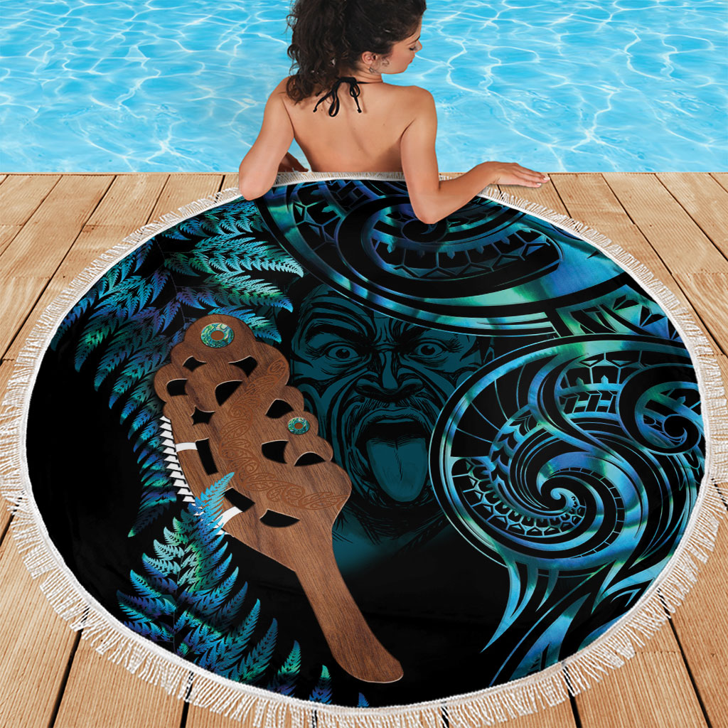 Maripi New Zealand Beach Blanket Maori Weapon Paua Shell Haka Fern