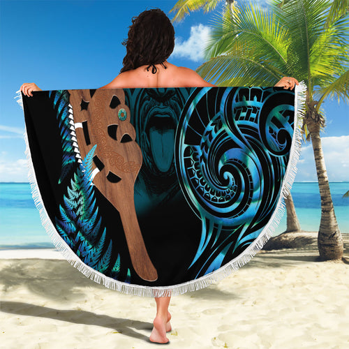 Maripi New Zealand Beach Blanket Maori Weapon Paua Shell Haka Fern