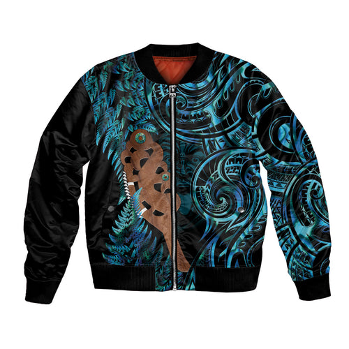 Maripi New Zealand Bomber Jacket Maori Weapon Paua Shell Haka Fern