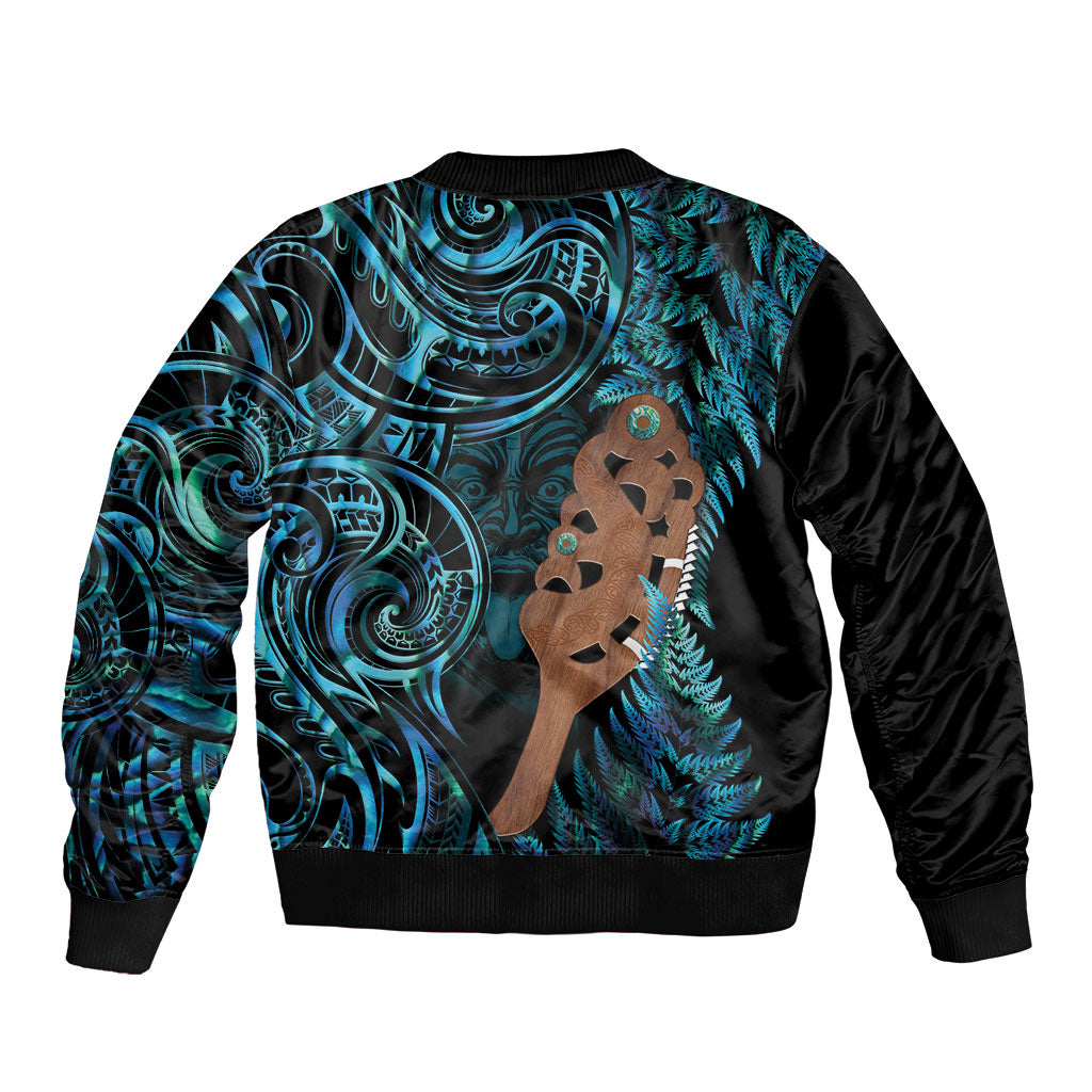 Maripi New Zealand Bomber Jacket Maori Weapon Paua Shell Haka Fern