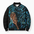 Maripi New Zealand Bomber Puffer Jacket Maori Weapon Paua Shell Haka Fern