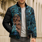 Maripi New Zealand Bomber Puffer Jacket Maori Weapon Paua Shell Haka Fern