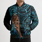 Maripi New Zealand Bomber Puffer Jacket Maori Weapon Paua Shell Haka Fern