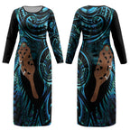 Maripi New Zealand Couples Matching Long Sleeve Bodycon Dress and Hawaiian Shirt Maori Weapon Paua Shell Haka Fern LT14