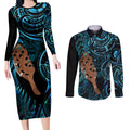 Maripi New Zealand Couples Matching Long Sleeve Bodycon Dress and Long Sleeve Button Shirt Maori Weapon Paua Shell Haka Fern
