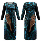 Maripi New Zealand Couples Matching Long Sleeve Bodycon Dress and Long Sleeve Button Shirt Maori Weapon Paua Shell Haka Fern LT14