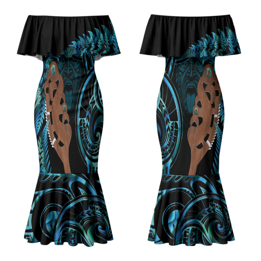 Maripi New Zealand Couples Matching Mermaid Dress and Hawaiian Shirt Maori Weapon Paua Shell Haka Fern LT14