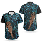 Maripi New Zealand Couples Matching Off Shoulder Short Dress and Hawaiian Shirt Maori Weapon Paua Shell Haka Fern LT14