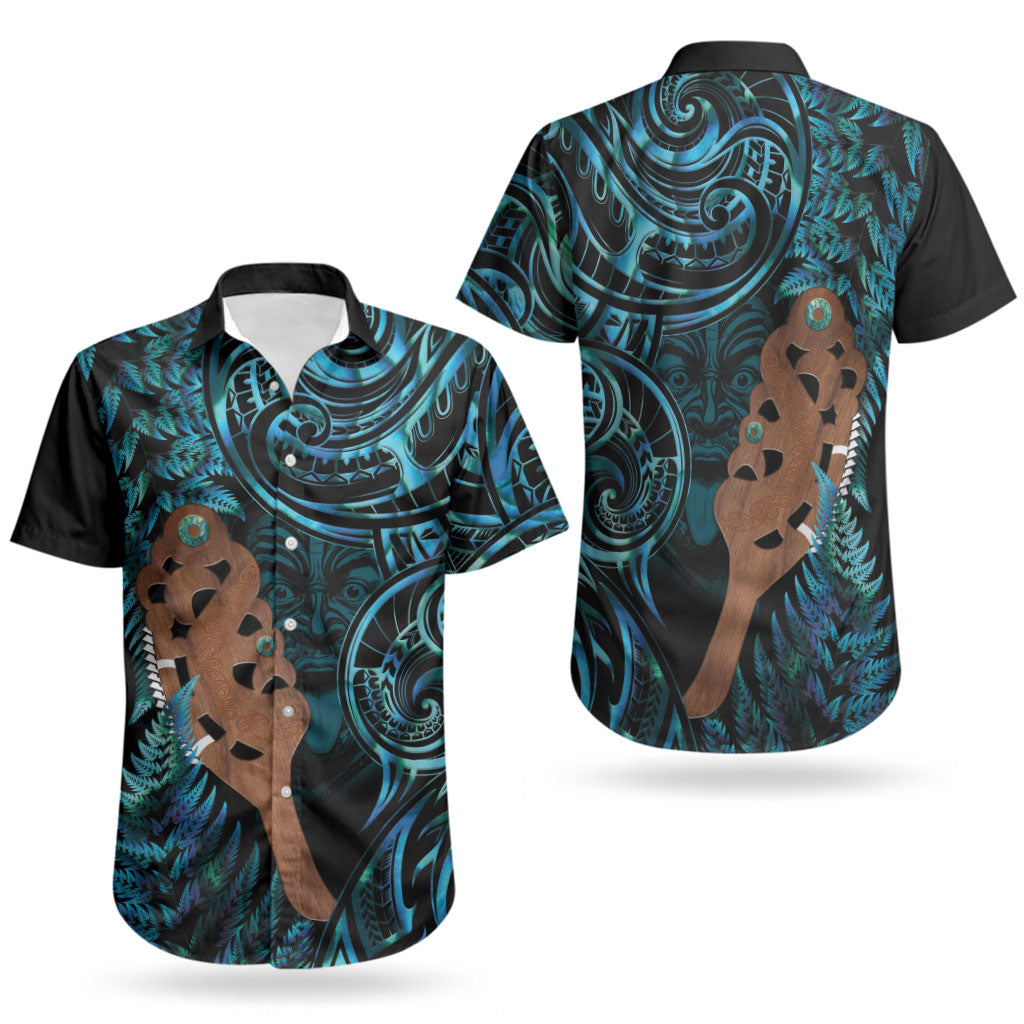 Maripi New Zealand Couples Matching Off Shoulder Short Dress and Hawaiian Shirt Maori Weapon Paua Shell Haka Fern LT14