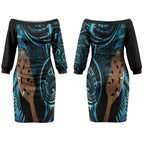 Maripi New Zealand Couples Matching Off The Shoulder Long Sleeve Dress and Hawaiian Shirt Maori Weapon Paua Shell Haka Fern LT14