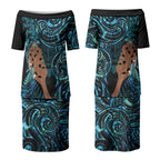 Maripi New Zealand Couples Matching Puletasi and Long Sleeve Button Shirt Maori Weapon Paua Shell Haka Fern LT14