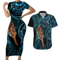 Maripi New Zealand Couples Matching Short Sleeve Bodycon Dress and Hawaiian Shirt Maori Weapon Paua Shell Haka Fern