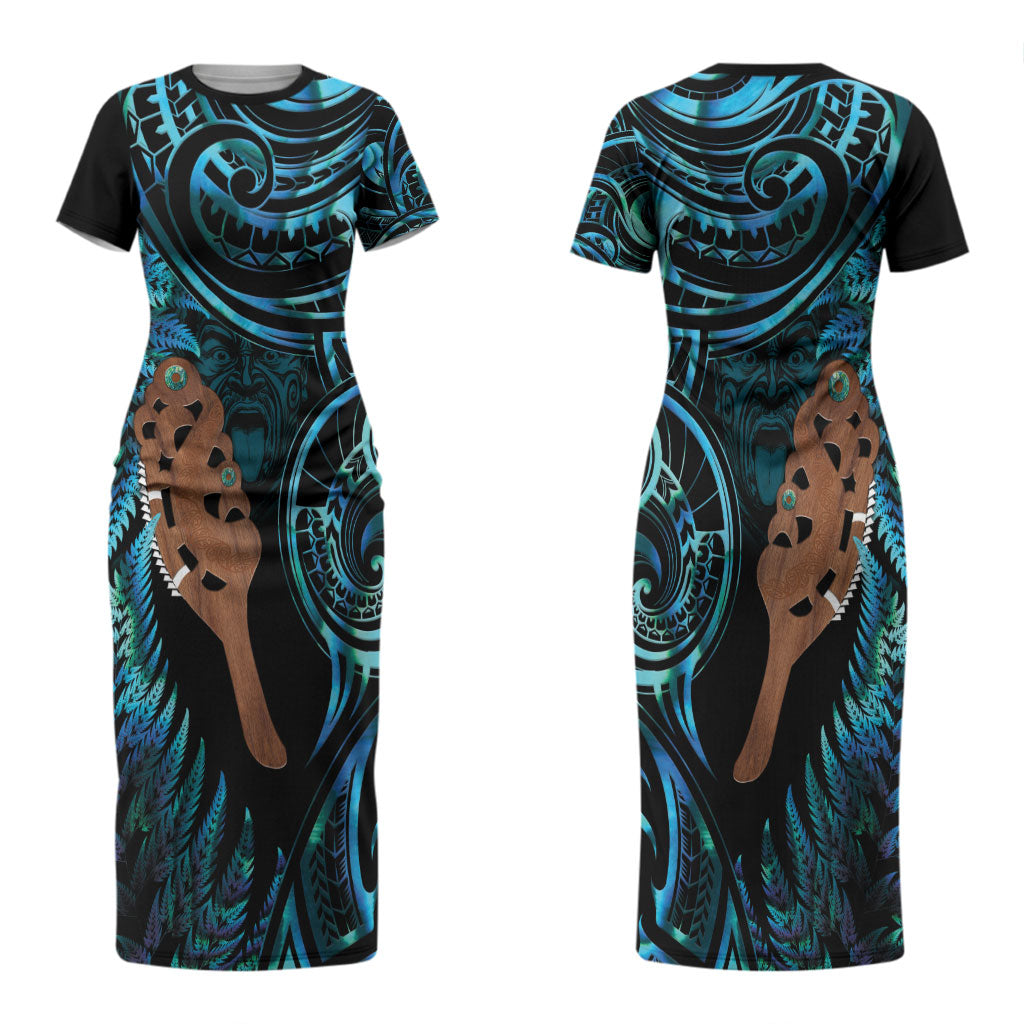 Maripi New Zealand Couples Matching Short Sleeve Bodycon Dress and Hawaiian Shirt Maori Weapon Paua Shell Haka Fern LT14
