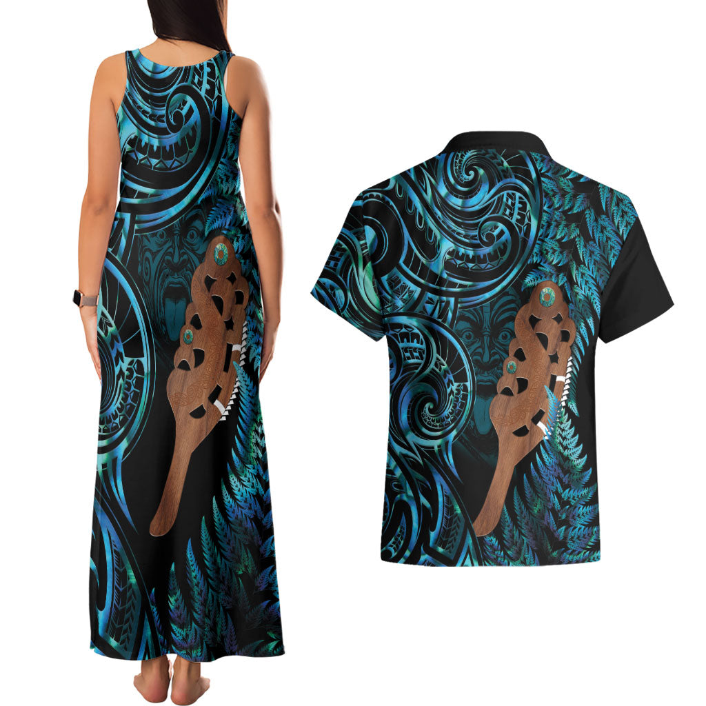 Maripi New Zealand Couples Matching Tank Maxi Dress and Hawaiian Shirt Maori Weapon Paua Shell Haka Fern