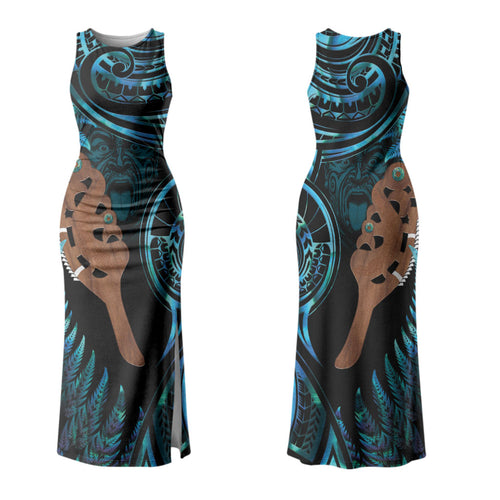 Maripi New Zealand Couples Matching Tank Maxi Dress and Long Sleeve Button Shirt Maori Weapon Paua Shell Haka Fern LT14