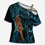 Maripi New Zealand Cross Shoulder Shirt Maori Weapon Paua Shell Haka Fern