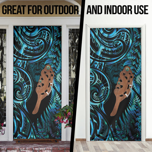 Maripi New Zealand Door Cover Maori Weapon Paua Shell Haka Fern
