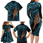 Maripi New Zealand Family Matching Long Sleeve Bodycon Dress and Hawaiian Shirt Maori Weapon Paua Shell Haka Fern