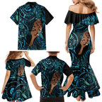 Maripi New Zealand Family Matching Mermaid Dress and Hawaiian Shirt Maori Weapon Paua Shell Haka Fern
