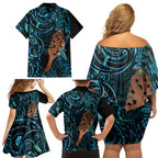 Maripi New Zealand Family Matching Off Shoulder Short Dress and Hawaiian Shirt Maori Weapon Paua Shell Haka Fern
