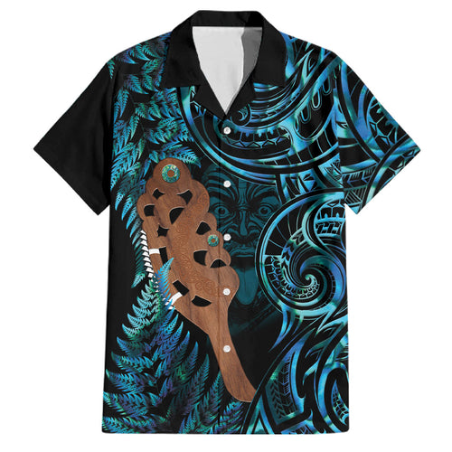 Maripi New Zealand Family Matching Off Shoulder Short Dress and Hawaiian Shirt Maori Weapon Paua Shell Haka Fern