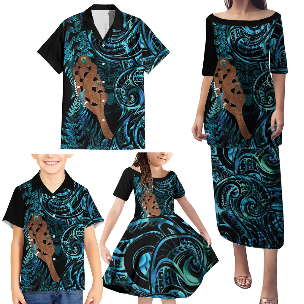 Maripi New Zealand Family Matching Puletasi and Hawaiian Shirt Maori Weapon Paua Shell Haka Fern