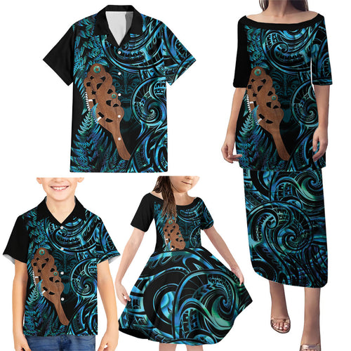 Maripi New Zealand Family Matching Puletasi and Hawaiian Shirt Maori Weapon Paua Shell Haka Fern