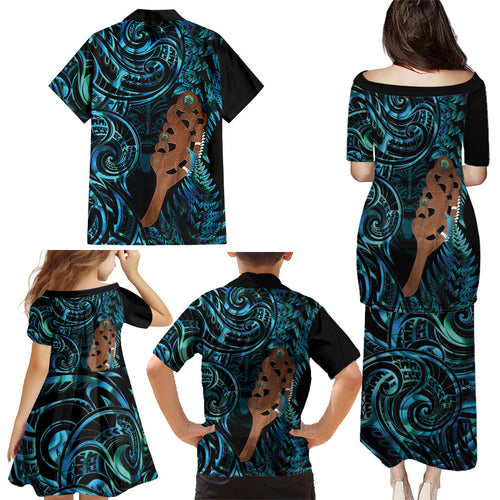 Maripi New Zealand Family Matching Puletasi and Hawaiian Shirt Maori Weapon Paua Shell Haka Fern