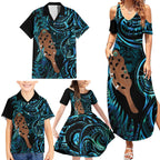 Maripi New Zealand Family Matching Summer Maxi Dress and Hawaiian Shirt Maori Weapon Paua Shell Haka Fern