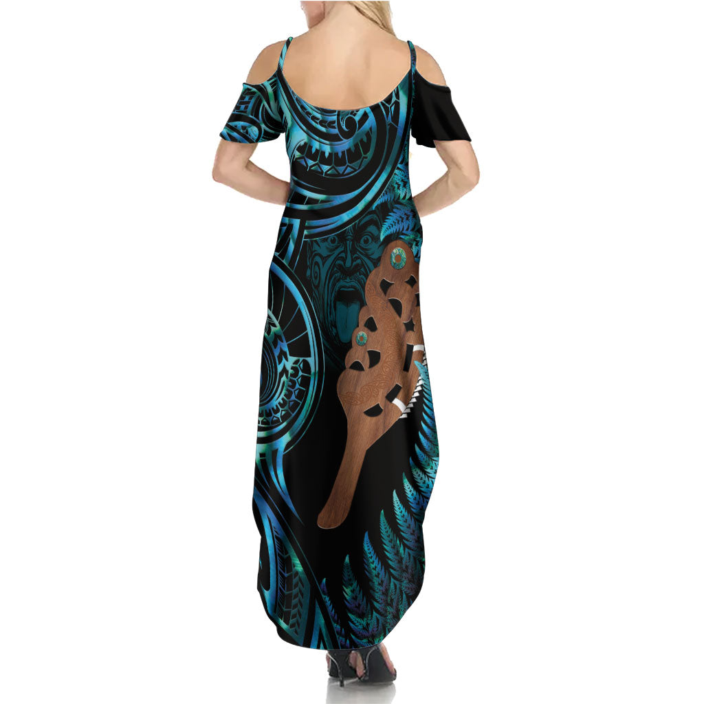 Maripi New Zealand Family Matching Summer Maxi Dress and Hawaiian Shirt Maori Weapon Paua Shell Haka Fern