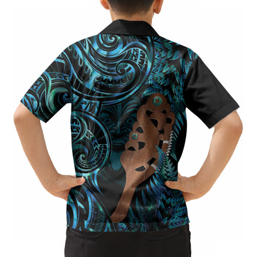 Maripi New Zealand Kid Hawaiian Shirt Maori Weapon Paua Shell Haka Fern LT14