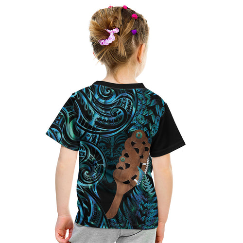 Maripi New Zealand Kid T Shirt Maori Weapon Paua Shell Haka Fern