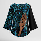 Maripi New Zealand Kimono Sleeve Blouse Maori Weapon Paua Shell Haka Fern