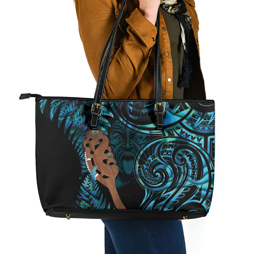 Maripi New Zealand Leather Tote Bag Maori Weapon Paua Shell Haka Fern