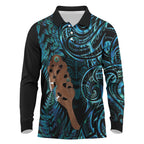 Maripi New Zealand Long Sleeve Polo Shirt Maori Weapon Paua Shell Haka Fern