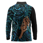 Maripi New Zealand Long Sleeve Polo Shirt Maori Weapon Paua Shell Haka Fern