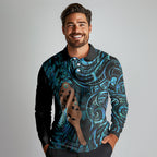 Maripi New Zealand Long Sleeve Polo Shirt Maori Weapon Paua Shell Haka Fern