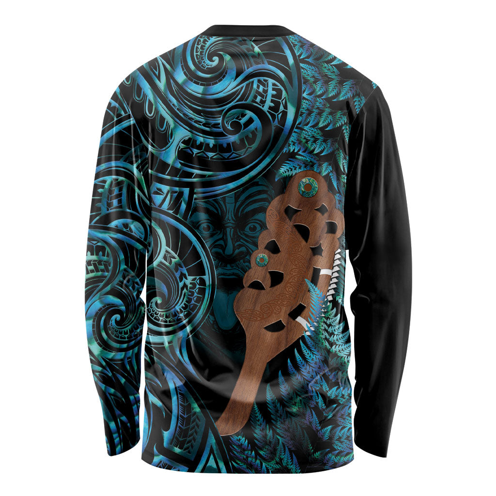 Maripi New Zealand Long Sleeve Shirt Maori Weapon Paua Shell Haka Fern